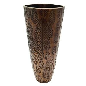Stunning Bronze Art Vase with Leaf Pattern Vintage Cemetary-Style 5.13" × 11.75"